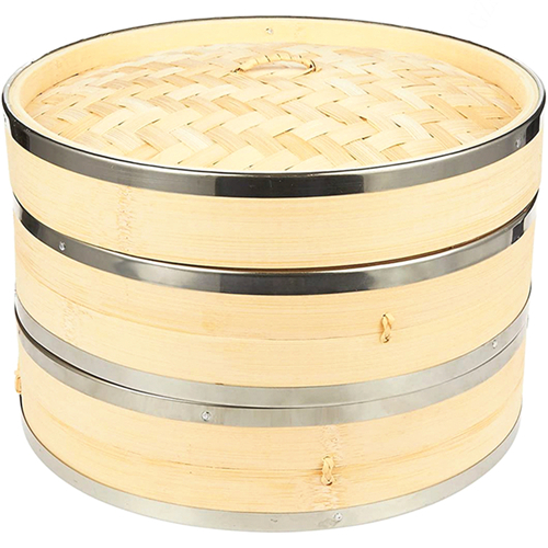 Bamboo Steamer With Stainless Steel Banding